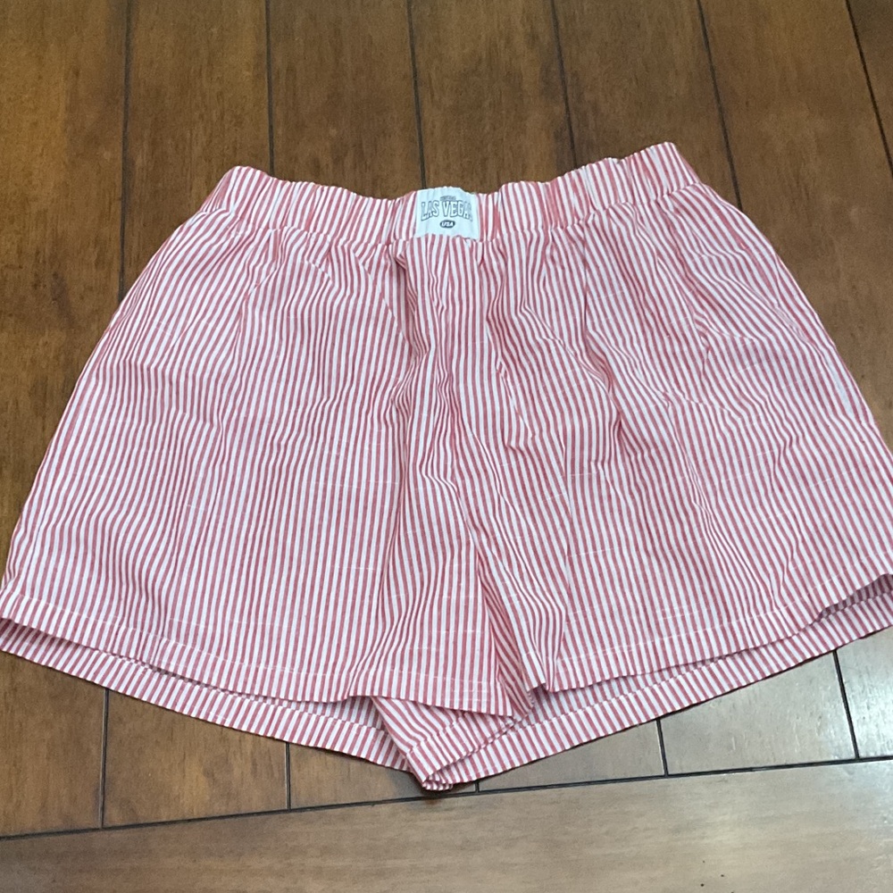 SHEIN Red and White Striped Shorts